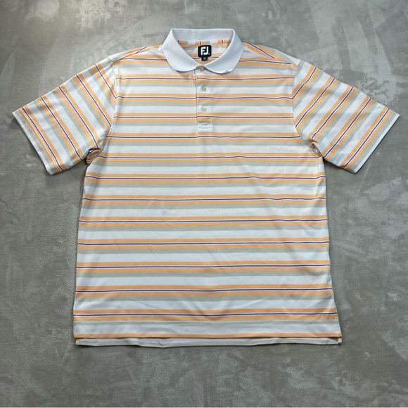 Footjoy Orange White Grey Striped Polo Shirt Golf Men's Sz L - Picture 2 of 10